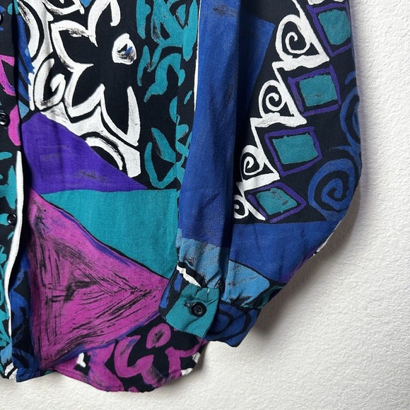 Jeri Marque Top Size 12 Blouse Longsleeve Button Up Bishop Peasant Sleeve Collar - Picture 2 of 12